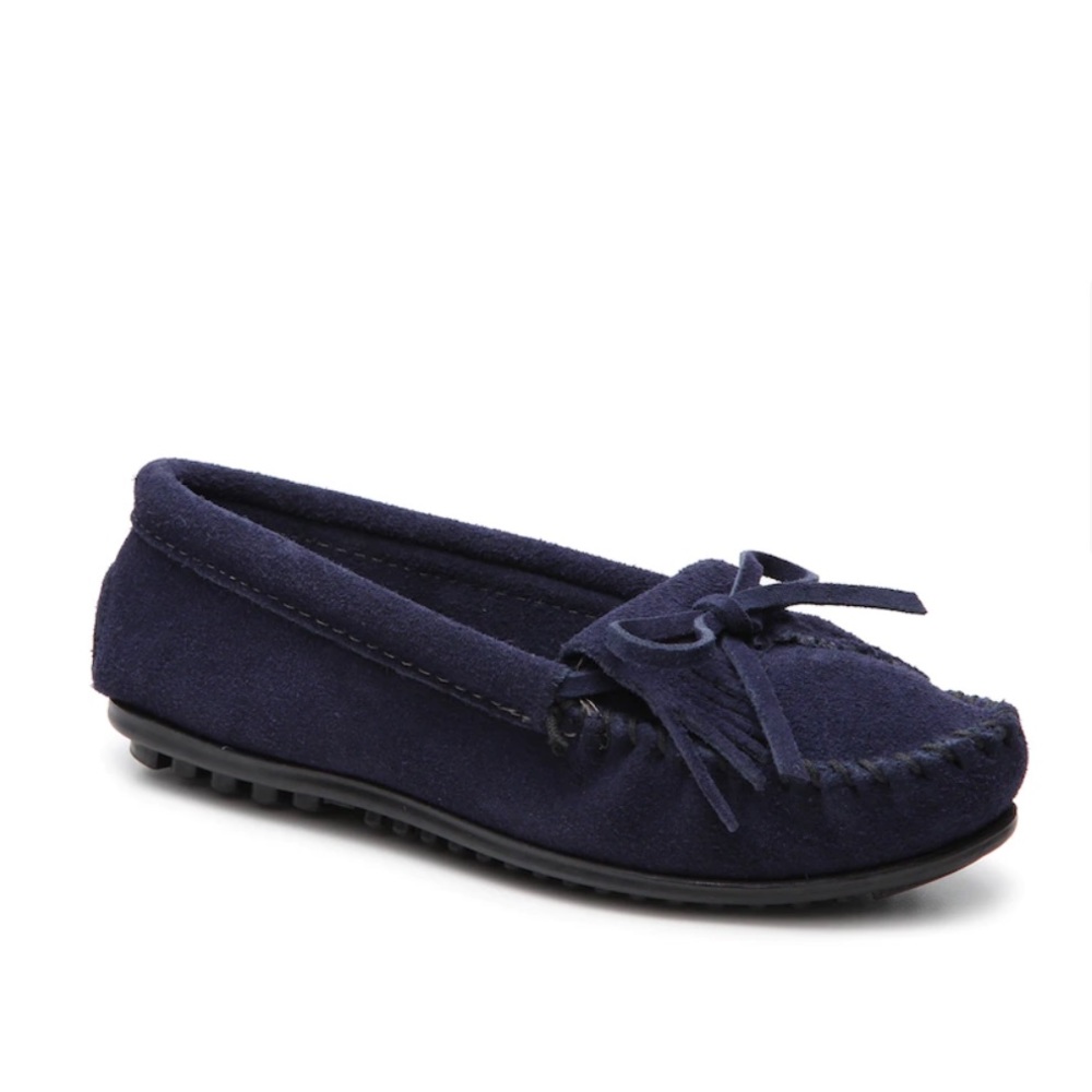 Minnetonka Navy Blue Kilty Suede Moccasin